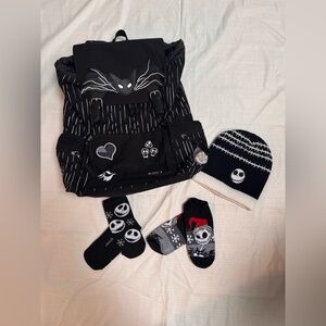 Disney Nightmare Before Christmas Backpack + Beanie + Socks Bundle